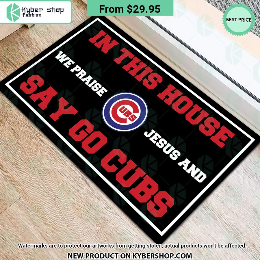 Chicago Cubs In This House We Praise Jesus and Say Go Cubs Doormat