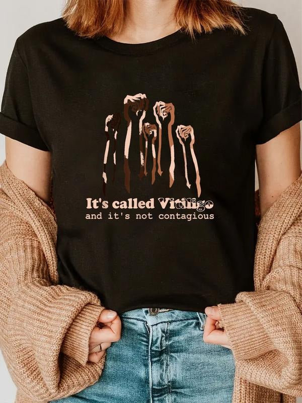 cotton Vitiligo Quotes Skin Disease Awareness Vitiligo Messages T-Shirt casual Fashion graphic tees women