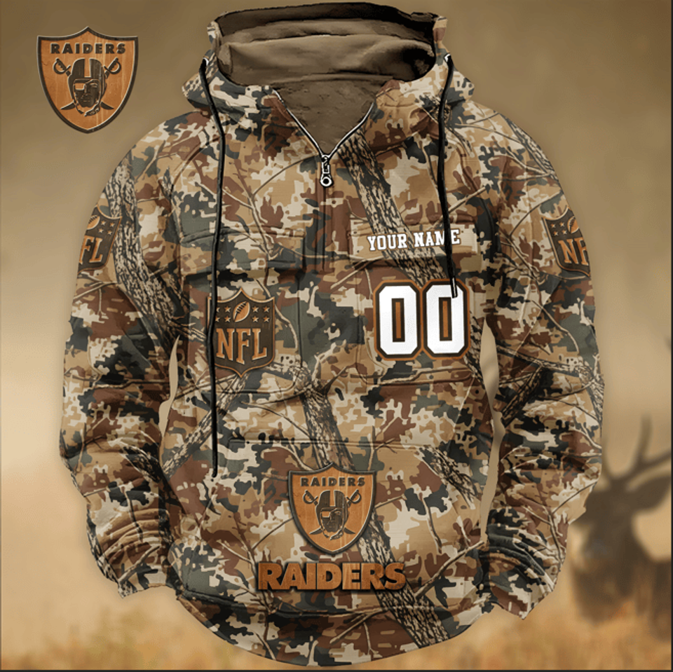Las Vegas Raider Custom Name Number Camo Huntin' 3D Cargo Hoodie