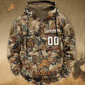 Detroit Lions Custom Name Number Camo Huntin' 3D Cargo Hoodie