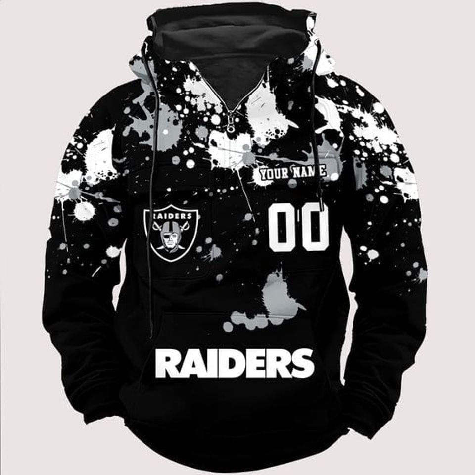 Personalized Las Vegas Raider Paint-Splatter Custom Name Number 3D Cargo Hoodie