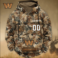 Washington Commanders Custom Name Number Camo Huntin' 3D Cargo Hoodie