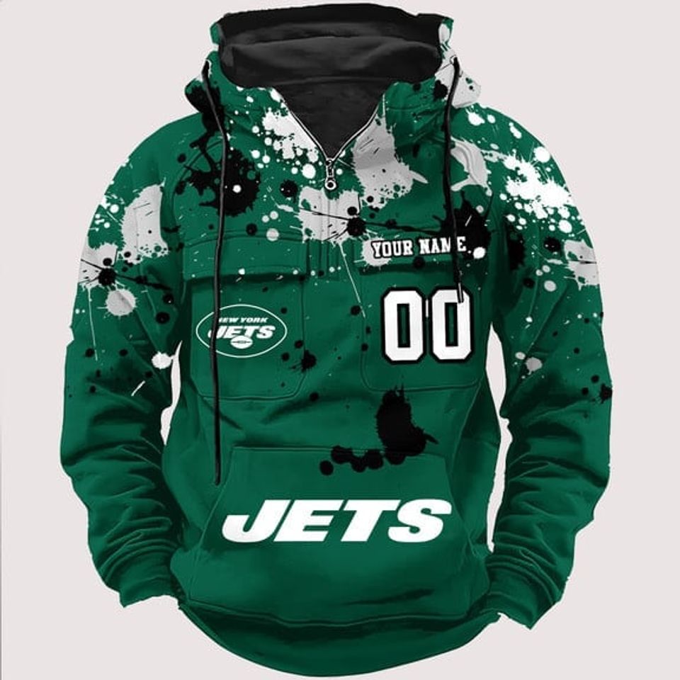 Personalized New York Jets Paint-Splatter Custom Name Number 3D Cargo Hoodie