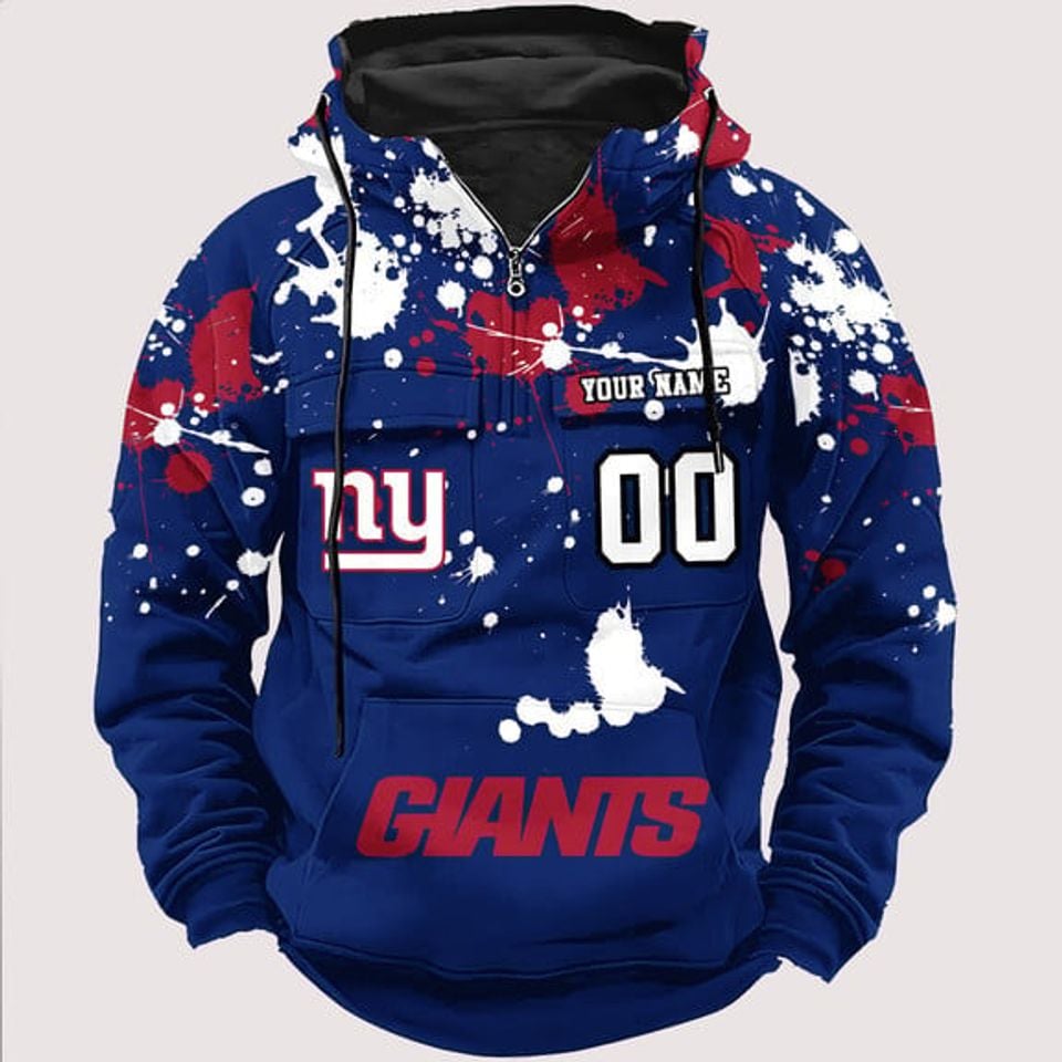 Personalized New York Giants Paint-Splatter Custom Name Number 3D Cargo Hoodie