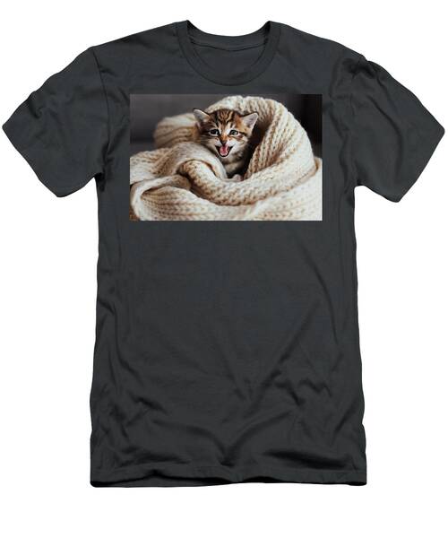 Cute Little Kitten On White Blanket T-Shirt