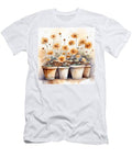 Cute Small Chrysanthemums In Clay Pots - Autumn Watercolor Portrait In Retro Style. T-Shirt
