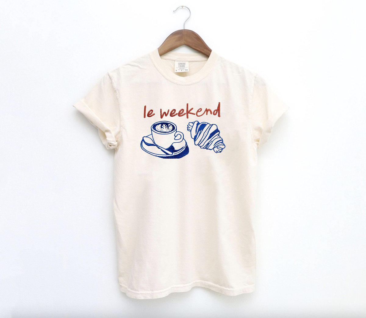 Embroidered Le Weekend French Coffee & Croissant Shirt