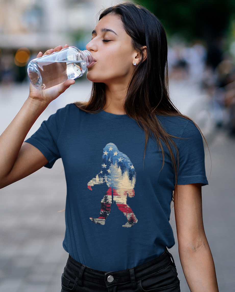 Bigfoot Red White & Blue Silhouette T-Shirt (Navy)