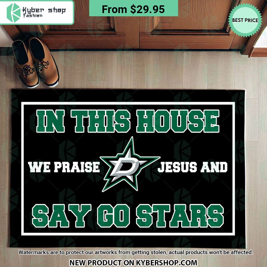 Dallas Stars In This House We Praise Jesus and Say Go Stars Doormat