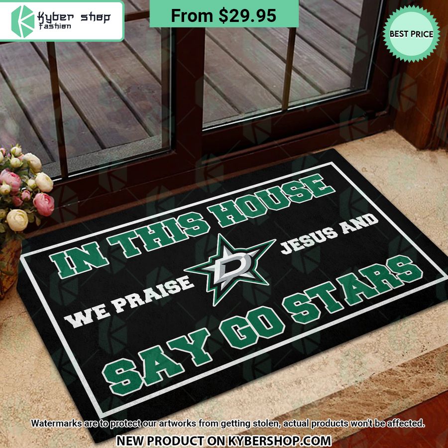 Dallas Stars In This House We Praise Jesus and Say Go Stars Doormat