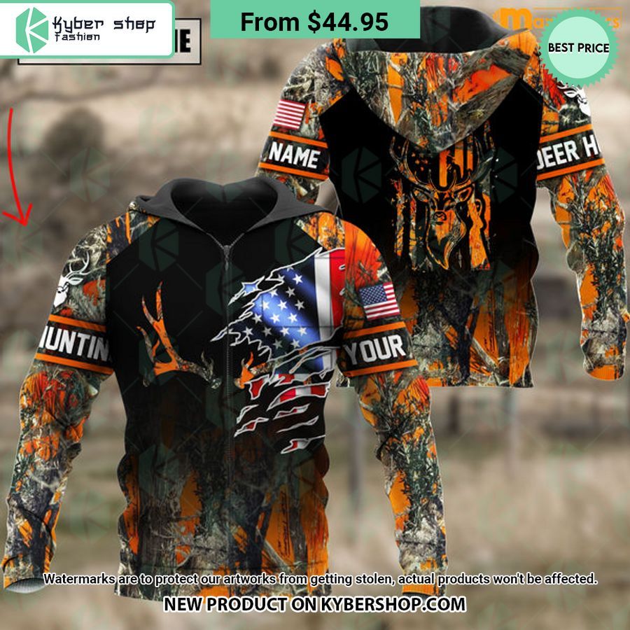 Deer Hunting US Flag CUSTOM Hoodie