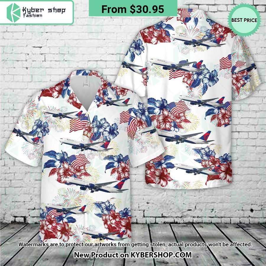 Delta Airlines 767 4th Of July Hawaiian Shirt