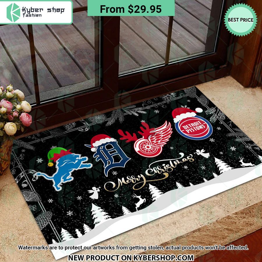 Detroit Lions Detroit Tigers Detroit Red Wings Detroit Pistons Merry Christmas Doormat