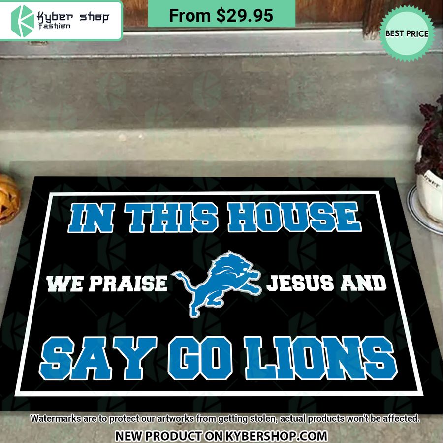 Detroit Lions In This House We Praise Jesus and Say Go Lions Doormat