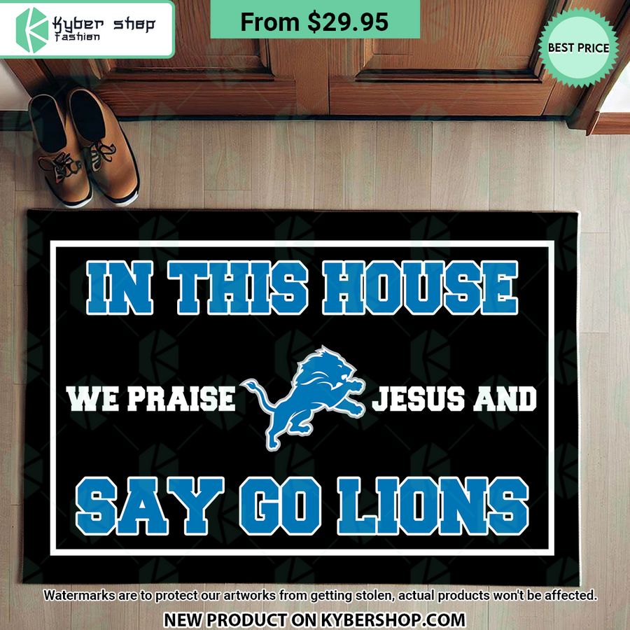 Detroit Lions In This House We Praise Jesus and Say Go Lions Doormat