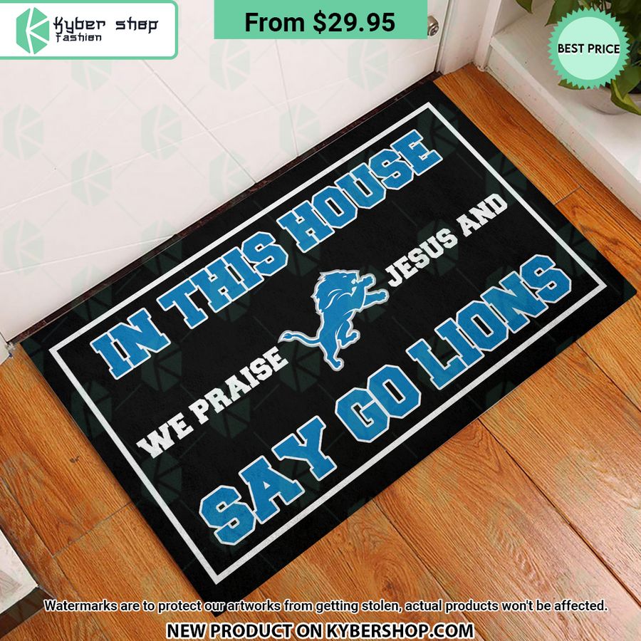 Detroit Lions In This House We Praise Jesus and Say Go Lions Doormat