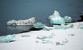 Ice Berg Bits In The Water And On Snow And Black Volcanic Sand On Diamond Beach Shore In Iceland Print