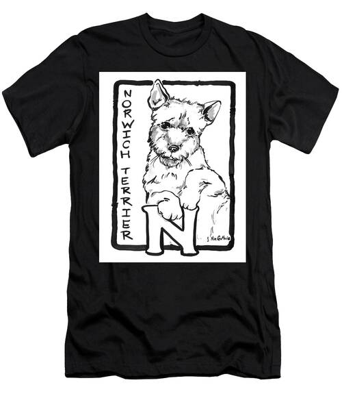 Dog Drawing Norwich Terrier And Black And White Letter N T-Shirt