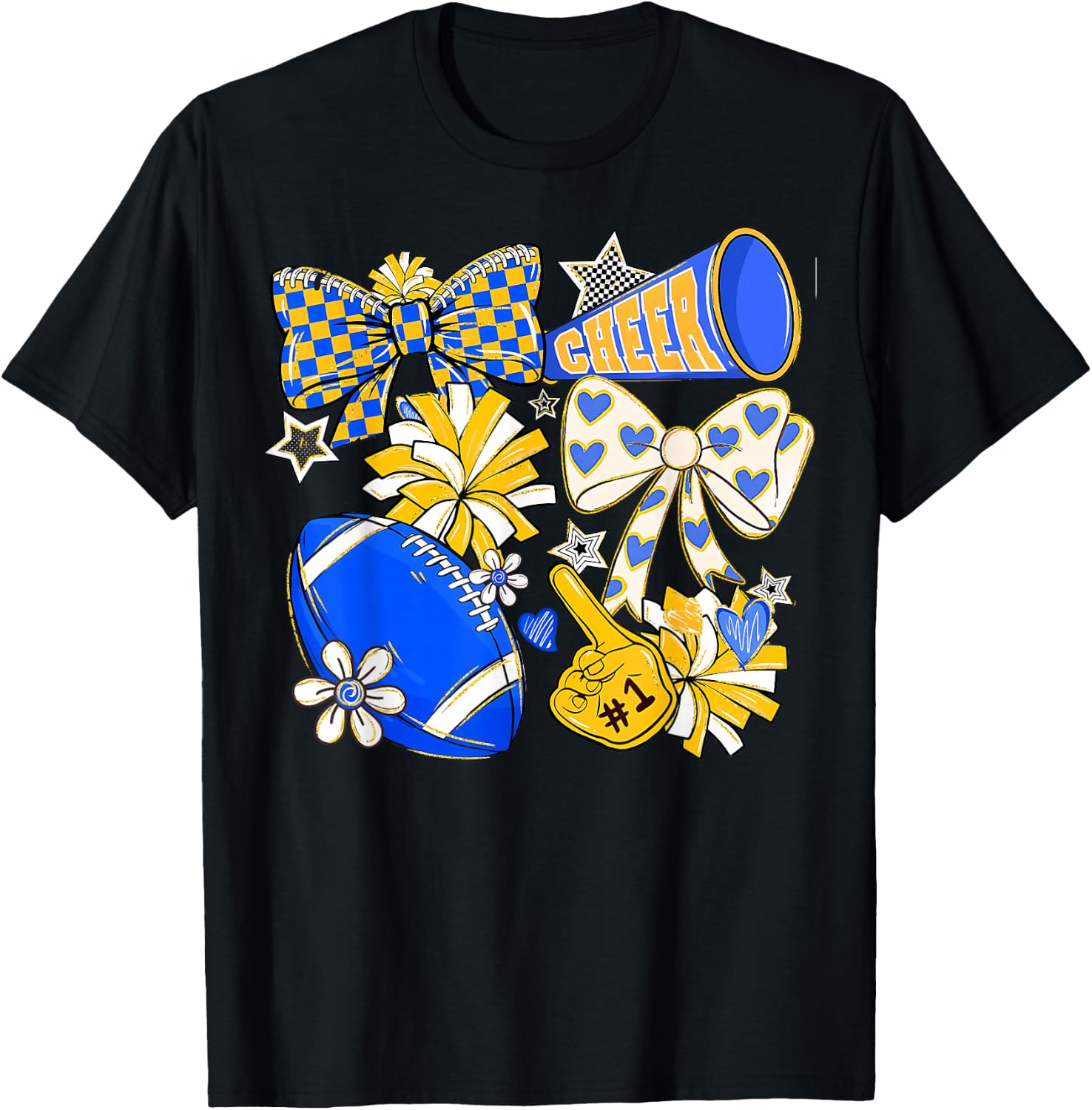 Retro Blue Gold Cheer Football Game Day Coquette Bow Unisex T-shirt, Sweatshirt, Hoodie (1)