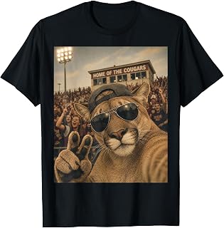 Cougar Student Selfie Vintage Game Day Mascot Unisex T-shirt, Sweatshirt, Hoodie (1)