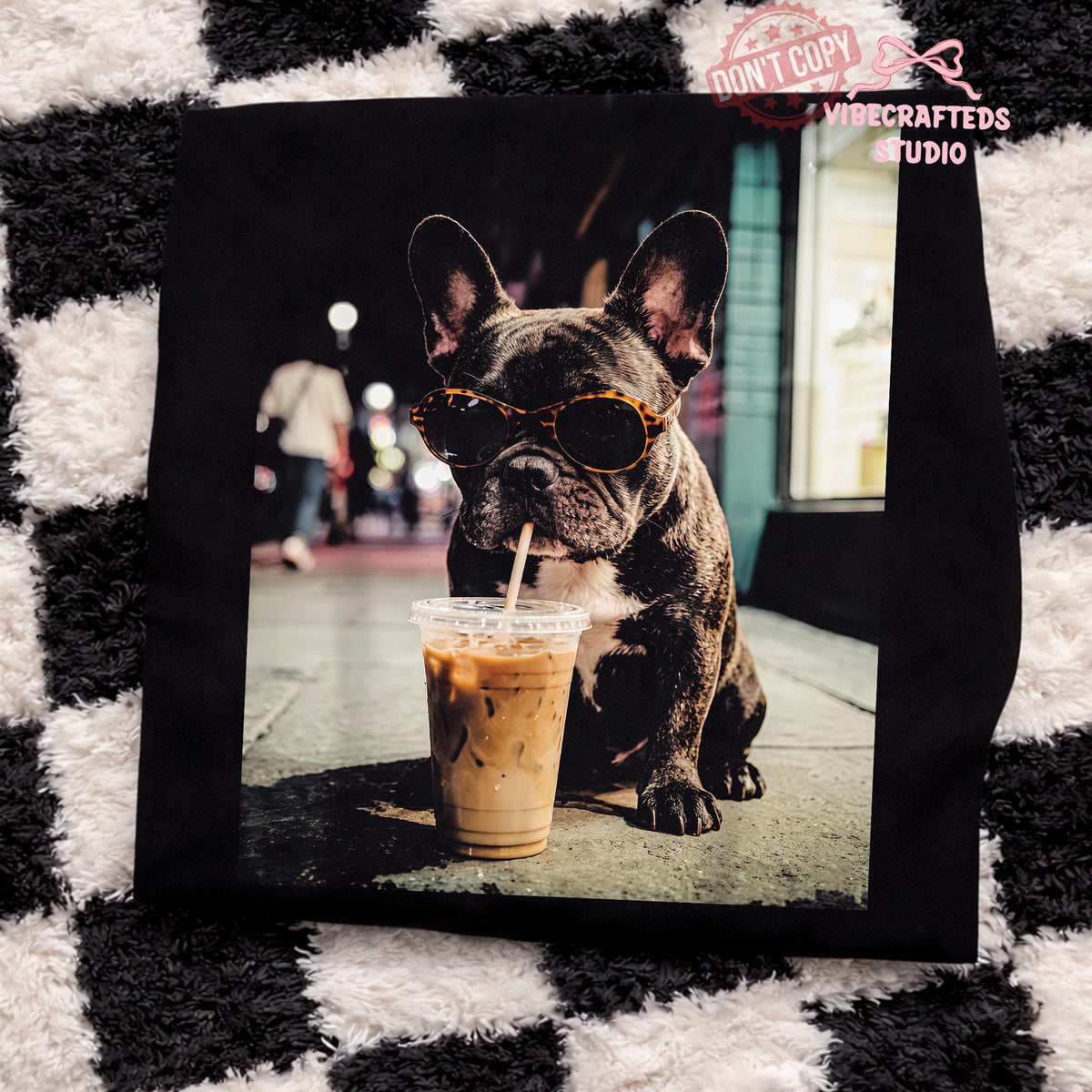 French Bulldog Iced Coffee Dog Coffee Lover Tee Grunge Frenchie Dog Tee Comfort Colors (2)