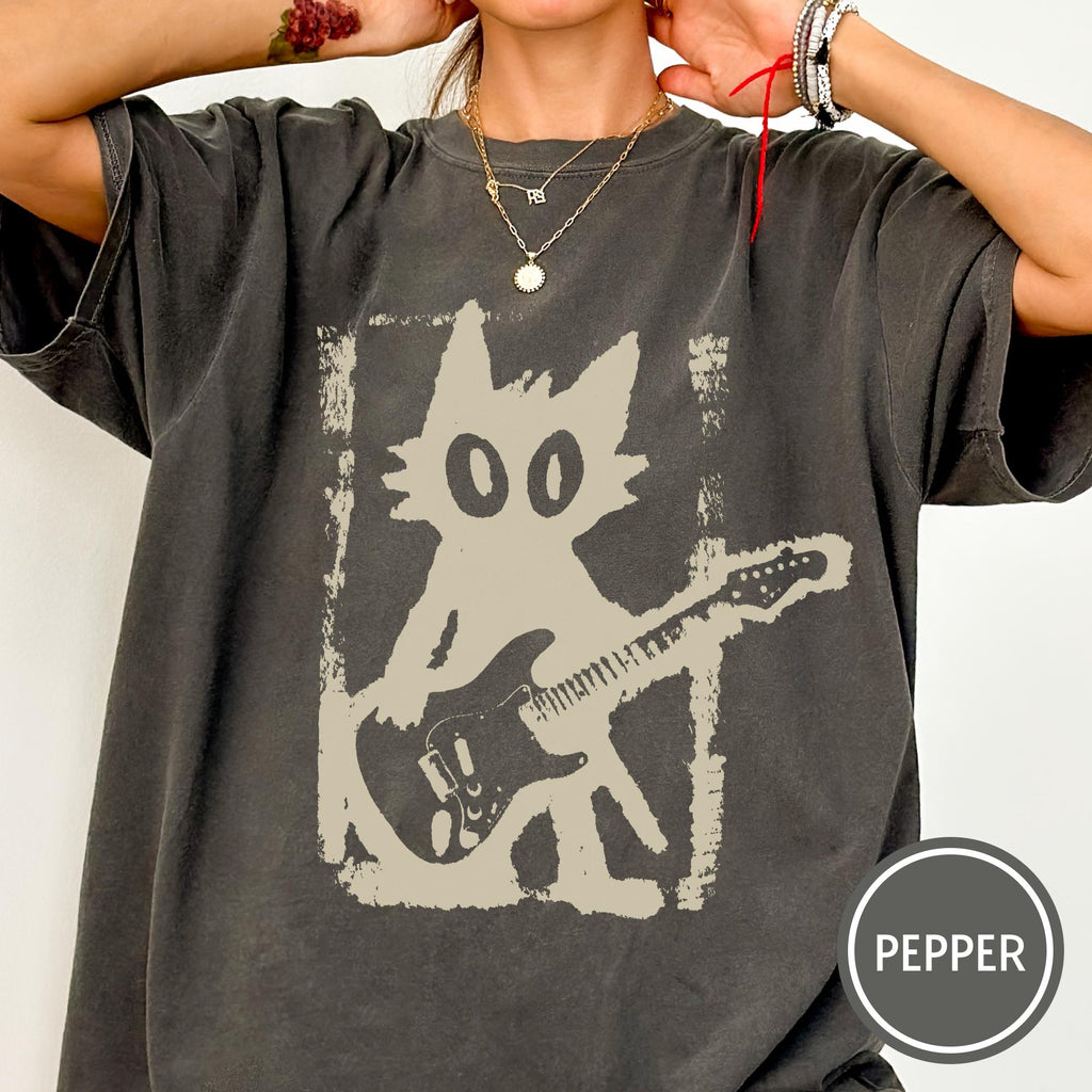 Rock Star Ca Vintage Kitten Y2k Rock Roll Ca Electric Guitar Kitty Tee Cat Grunge Punk Music Lover Him (2)
