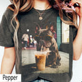 French Bulldog Iced Coffee Dog Coffee Lover Tee Grunge Frenchie Dog Tee Comfort Colors (1)