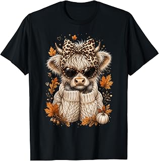 Highland Cow Leopard Bow Fall Autumn Pumpkin Unisex T-shirt, Sweatshirt, Hoodie (1)