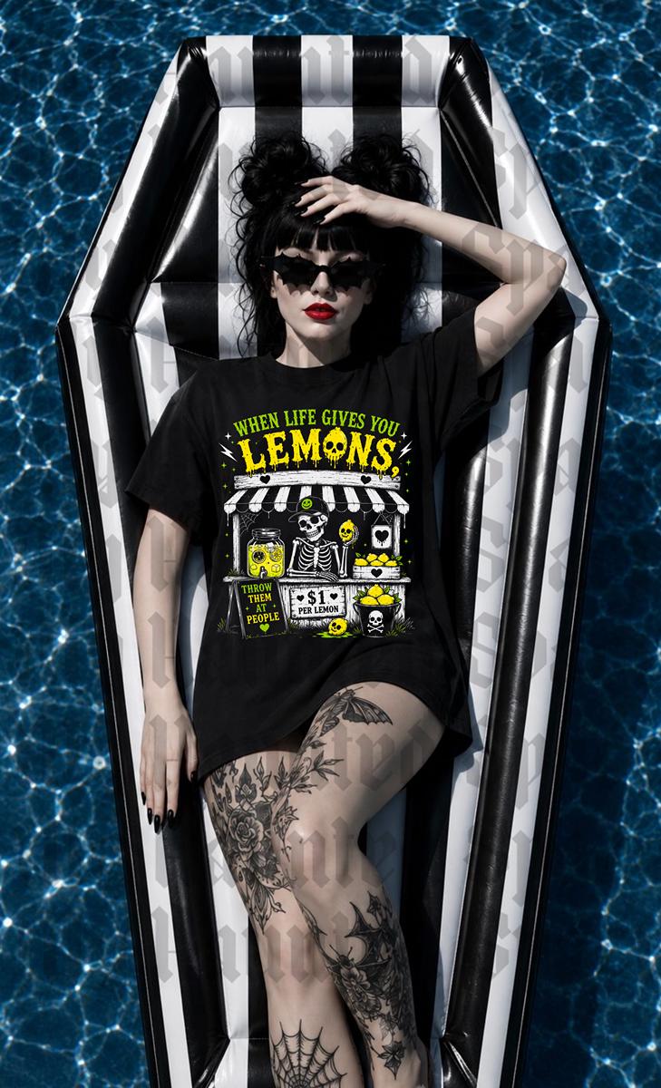 Life Gives Lemons Spooky Goth Creepy Lemonade Stand Sarcastic Goth Skeleton Summer Tee (2)