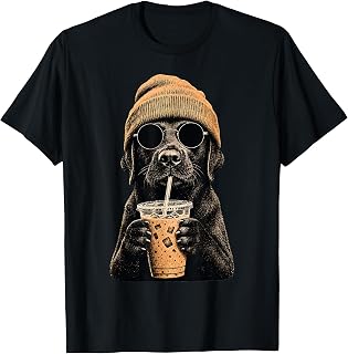 Black Labrador Hipster Dog Drinking Iced Coffee Sunglasses (1)