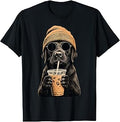 Black Labrador Hipster Dog Drinking Iced Coffee Sunglasses (1)