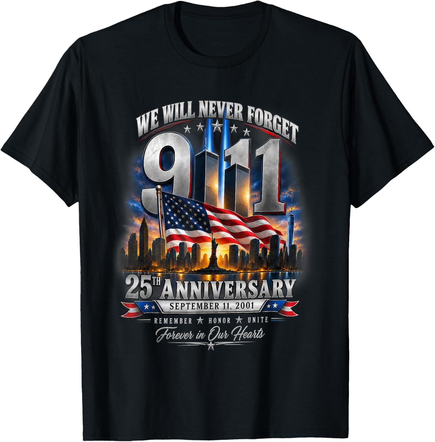 Never Forget September 11 25th Anniversary Memorial Unisex T-shirt, Sweatshirt, Hoodie (1)