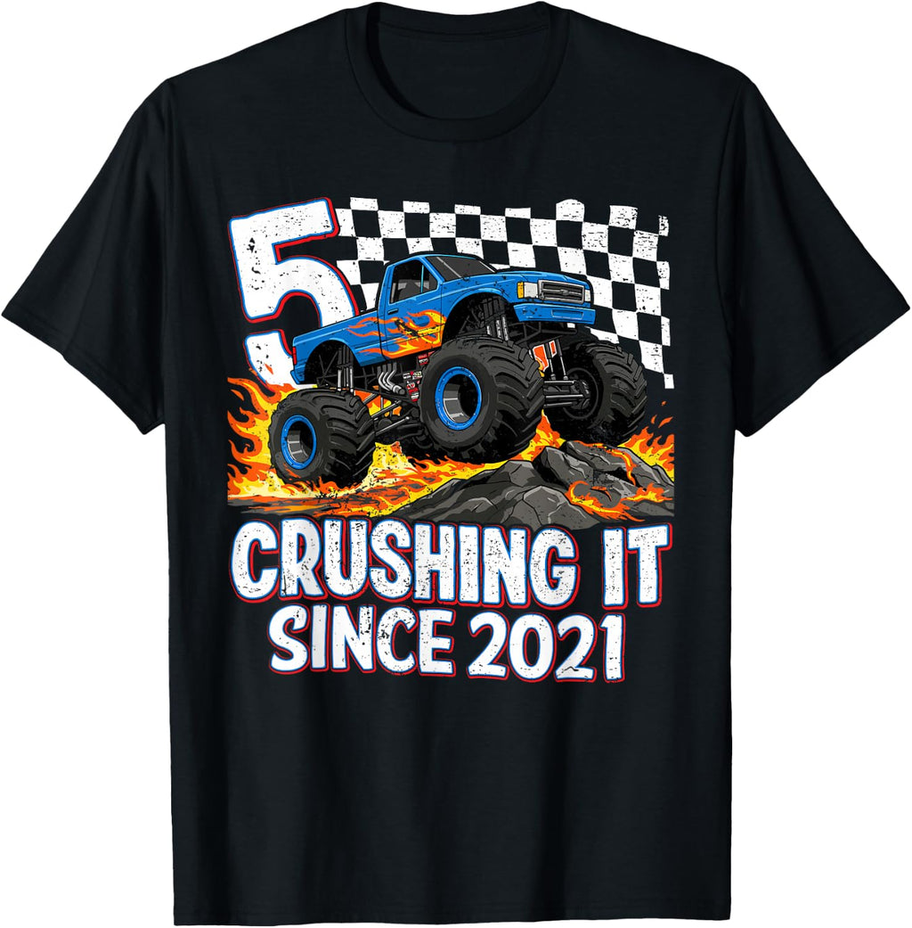 5th Birthday Monster Truck Year Old Party Born 2021 Unisex T-shirt, Sweatshirt, Hoodie (1)