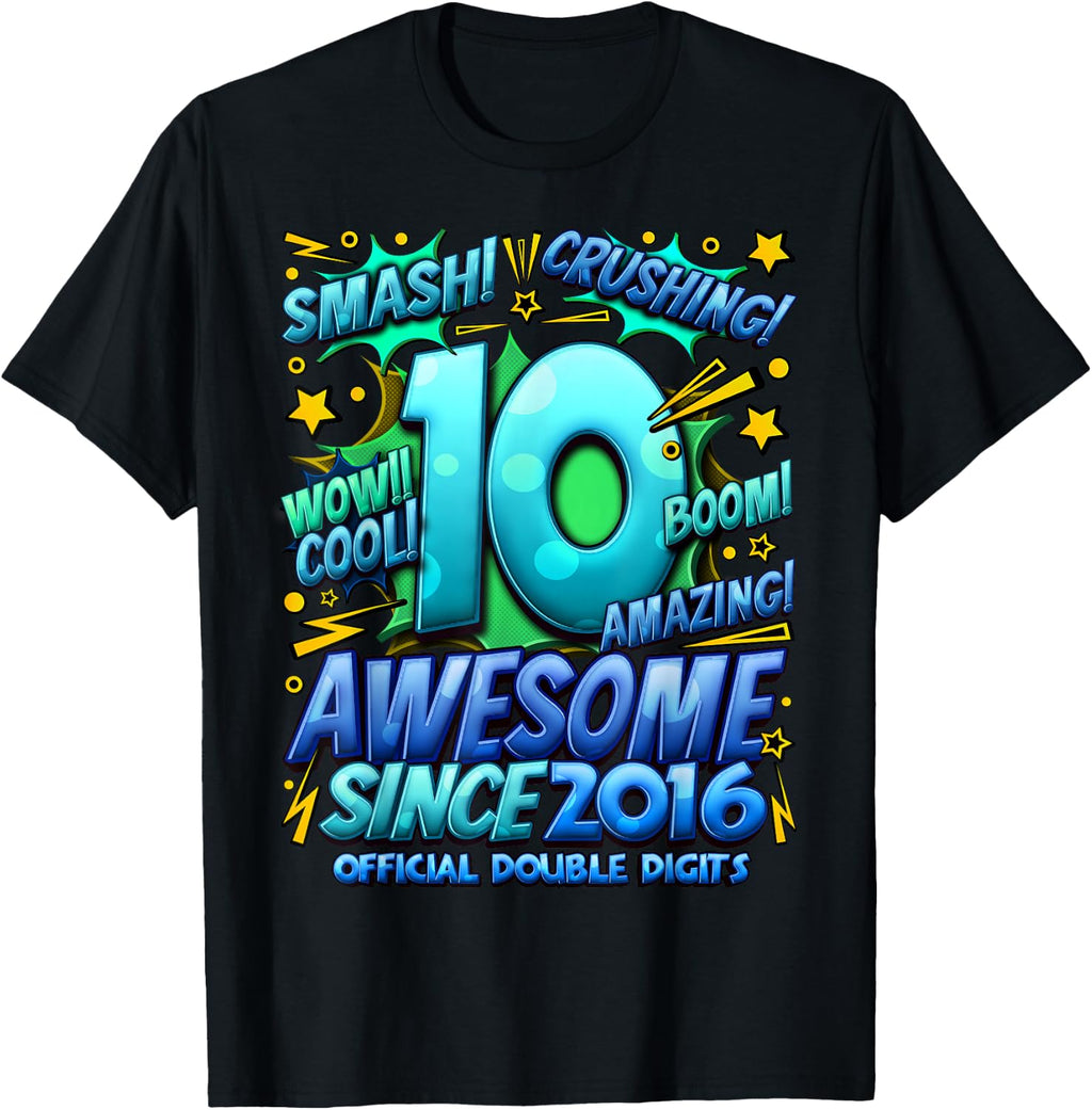 Official Double Digits 10 Year Old 10th Birthday Boy Gaming Level Unlocked Tees (1)