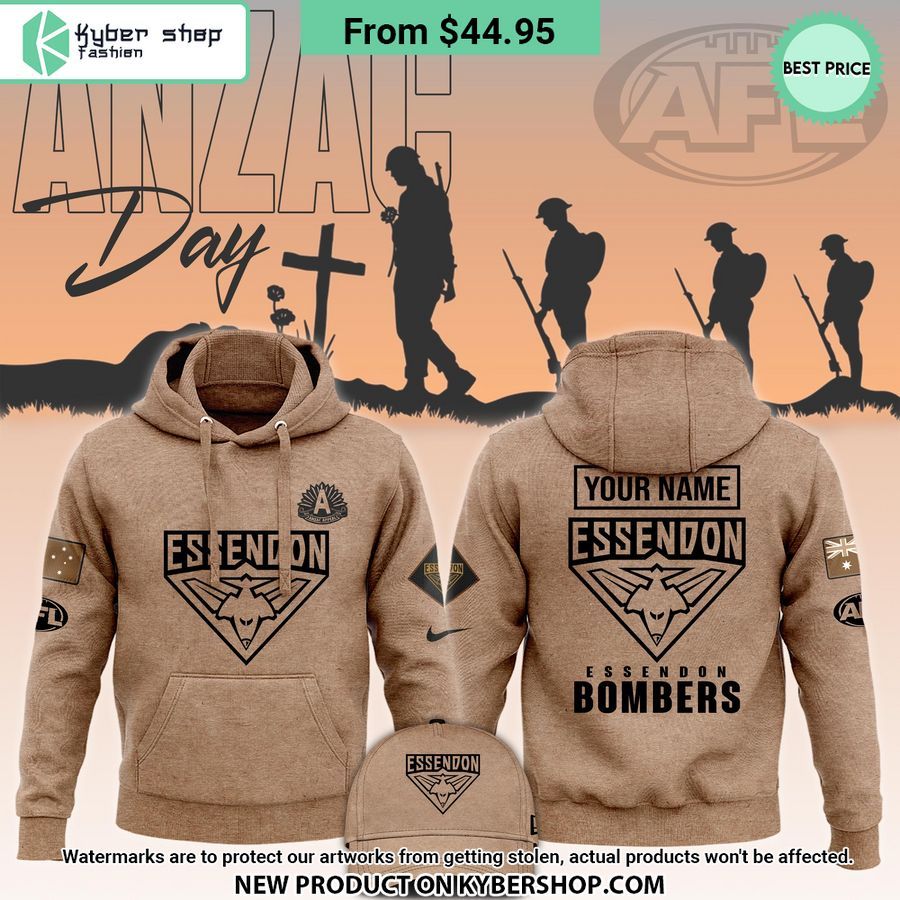Essendon Bombers AFL Anzac Day CUSTOM Hoodie