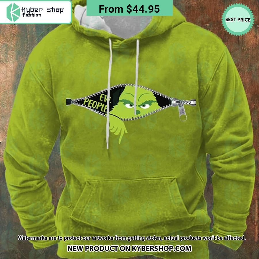 EW People Grinch Zipper Christmas Hoodie