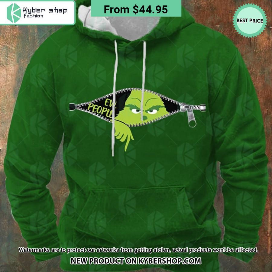 EW People Grinch Zipper Christmas Hoodie