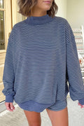 66 Stripe Mock Neck Pullover Matching Shorts Set (S-Xl)
