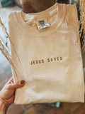 Embroidered Jesus Saves Comfort Colors Embroidery Tee