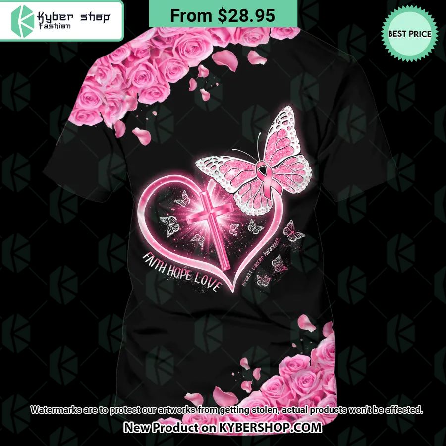Faith Hope Love Breast Cancer Awareness Butterfly Rose T Shirt