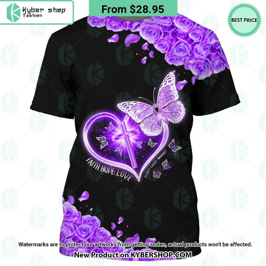 Faith Hope Love Breast Cancer Awareness Butterfly T Shirt