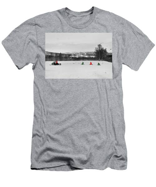 Family Fun In The Snow Sledding In Red And Green T-Shirt