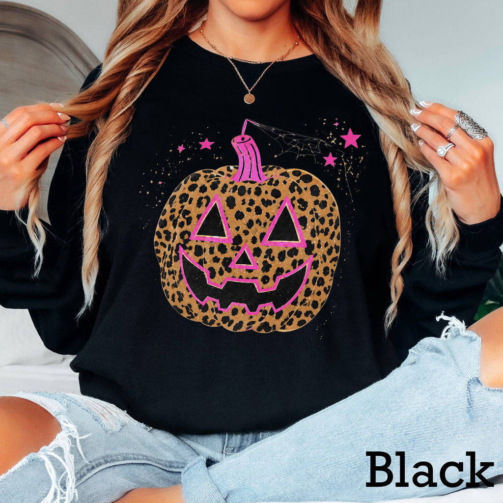 Leopard Pumpkin Halloween  Shirt | Long Sleeve Gildan