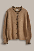 Leopard Ruffle Trim Knit Cardigan