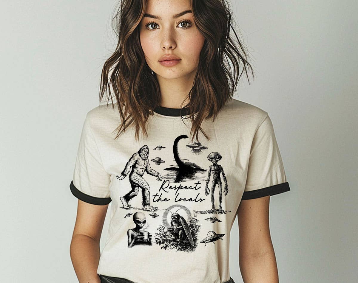 Respect the Locals Mothman Bigfoot Ufo Alien Ringer Shirt