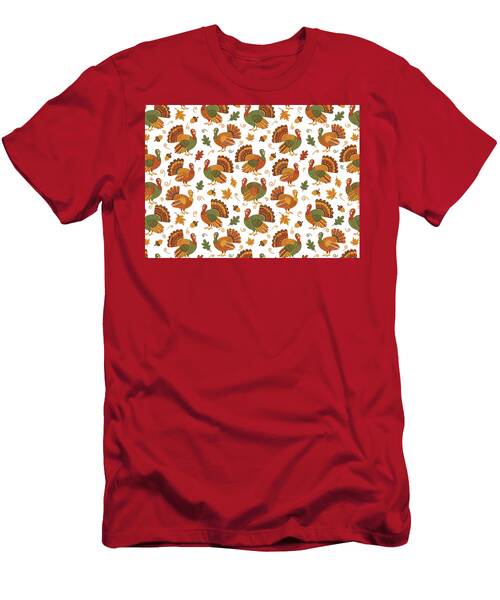 Festive Turkey Pattern with Autumn Leaves T-Shirt