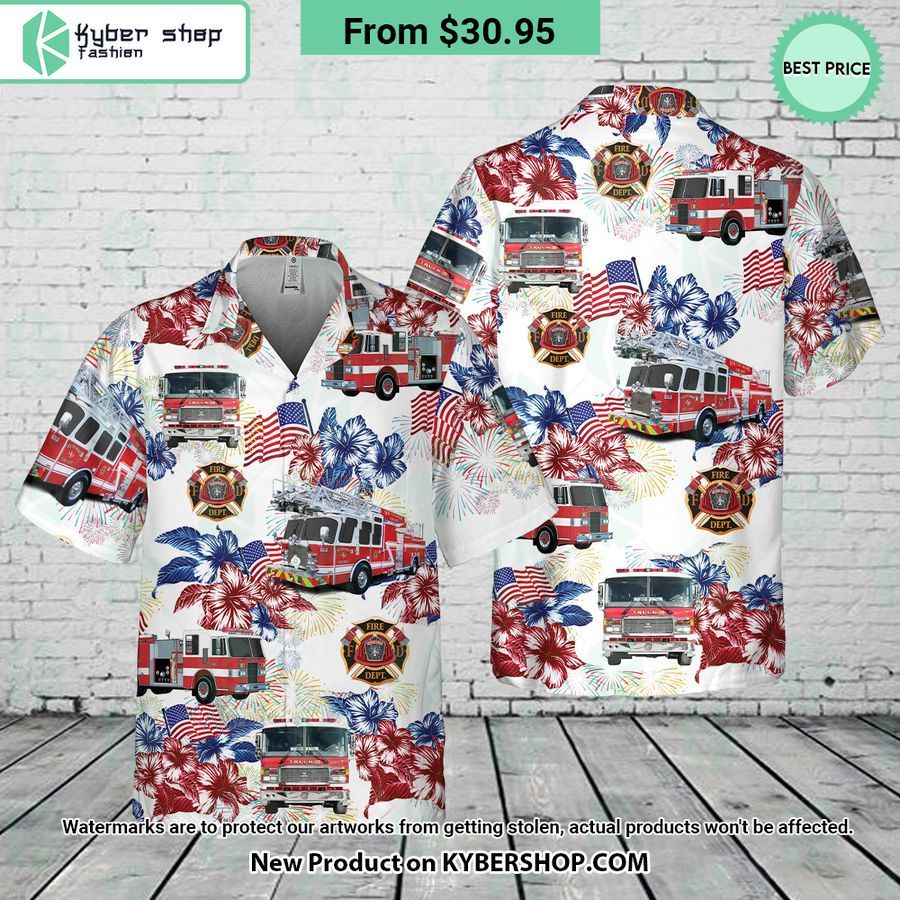 Firefighter Fire Truck 4th Of July Pocket Hawaiian Shirt
