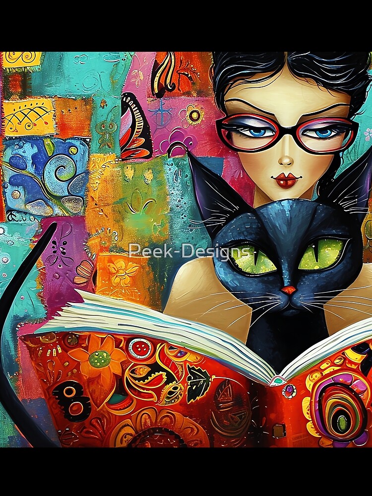 The Girl with a Black Cat | Book lover | Cat Lover | Cat lover gift by Peek-Designs