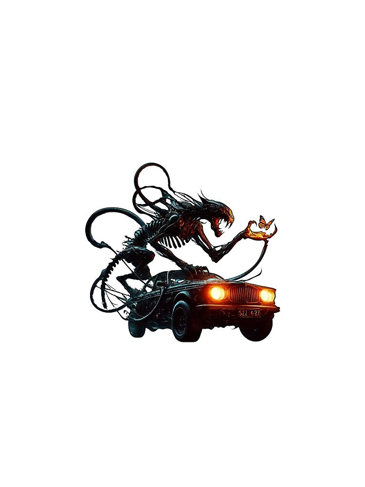 Futuristic Alien Creature with Car and Butterfly Neon Art by DriftLens
