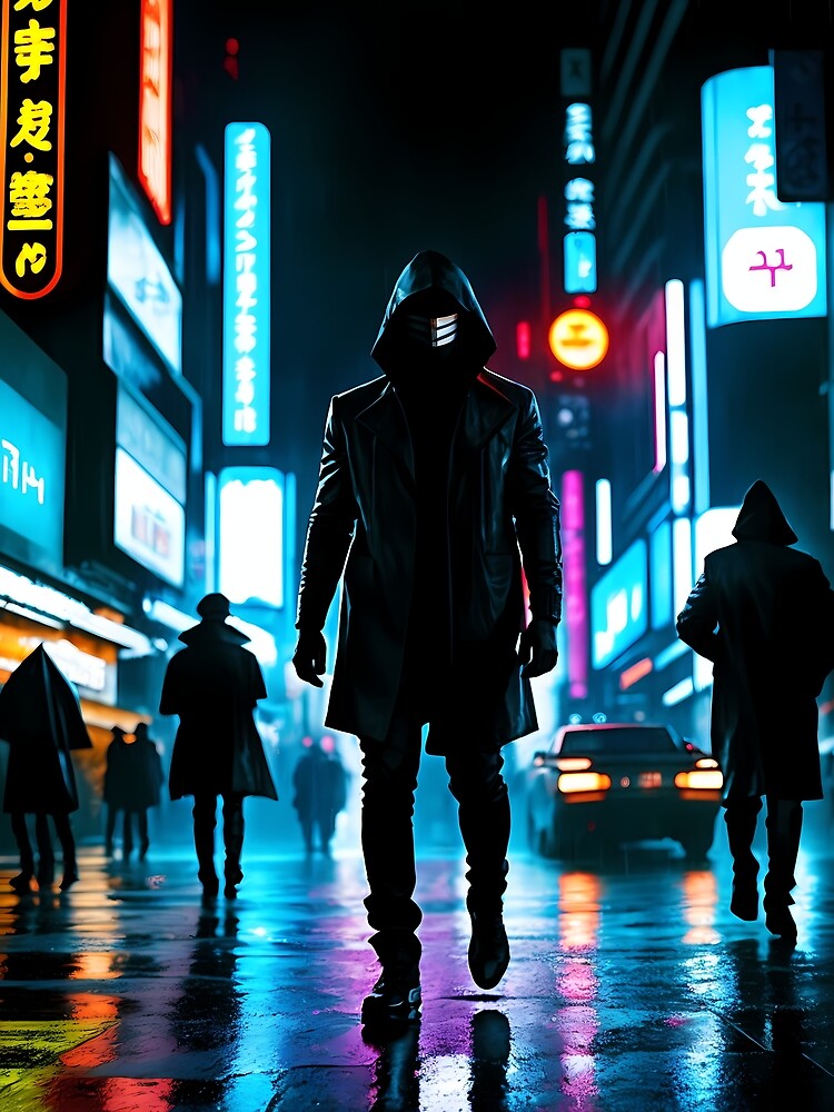 Mysterious Cyberpunk man walking down the street | Dystopian | Cyberpunk | Poster by Coded Canvas